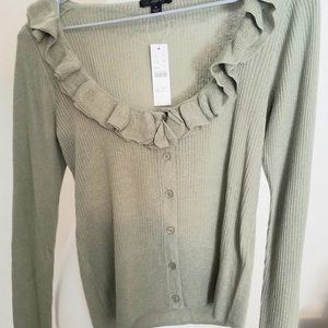 J Crew Green Ruffle Silk Cardigan Sweater Size Small